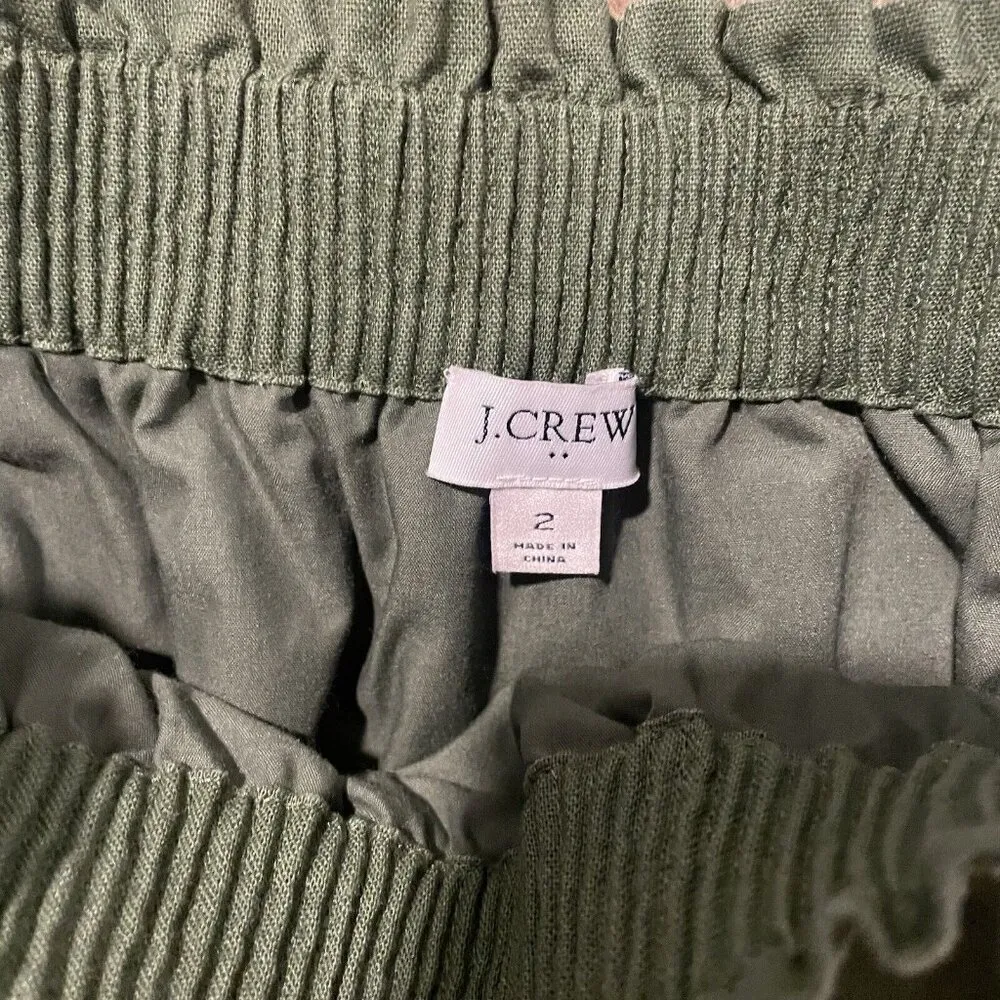 J. Crew Scalloped Sidewalk Skirt Olive Moss Green Size 2 Linen Cotton Elastic - Image 2