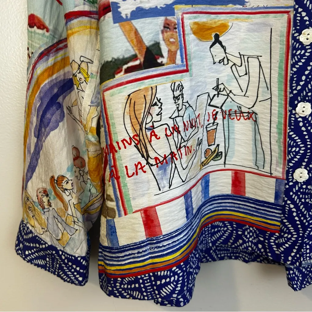 John Mark Oversized Travel Map French Rivera Paradiso Button Down Shirt Size PM - Image 10