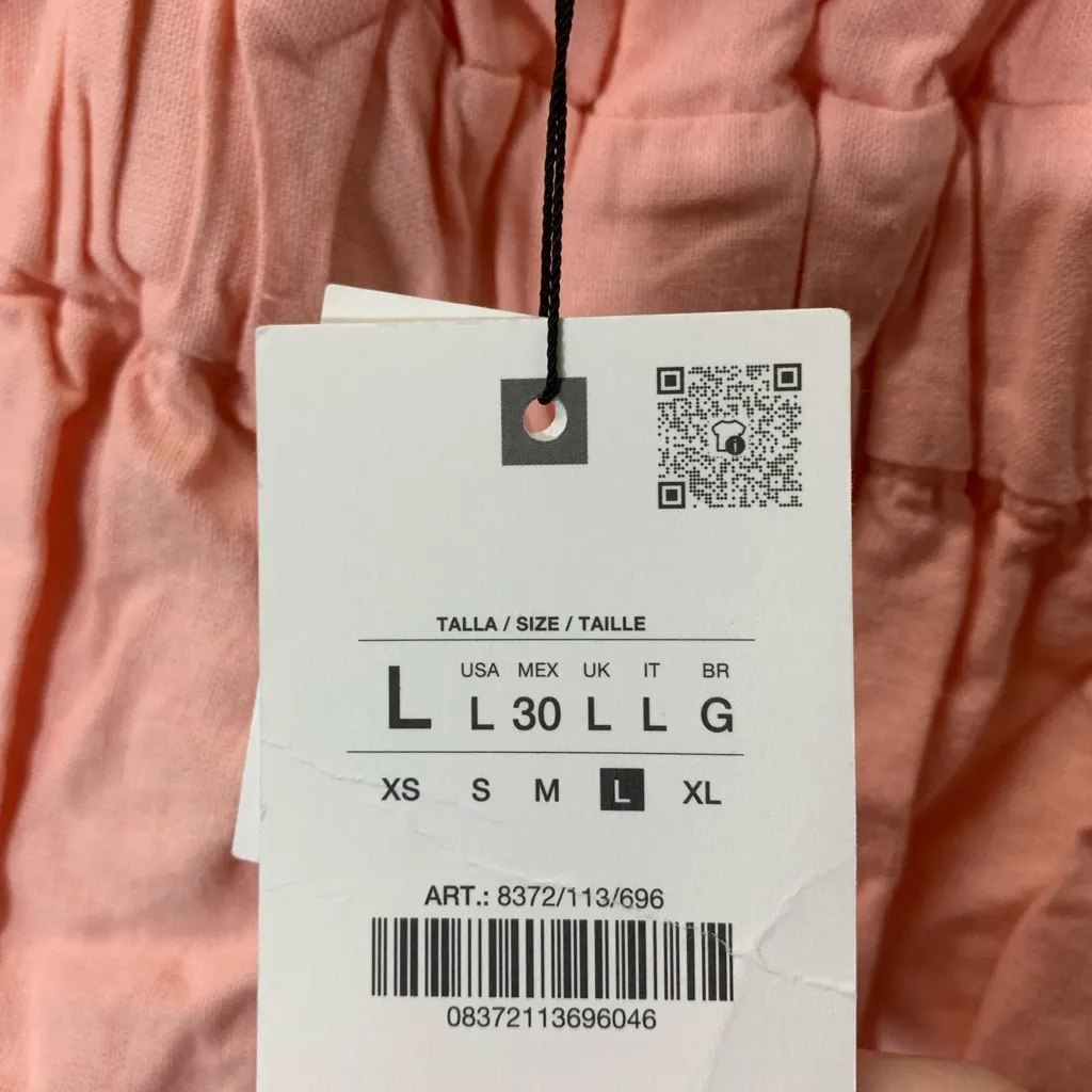 Zara  NWT Peach Linen Elastic top bubble hem beads bow tight ref 8372/113/696 - Image 12