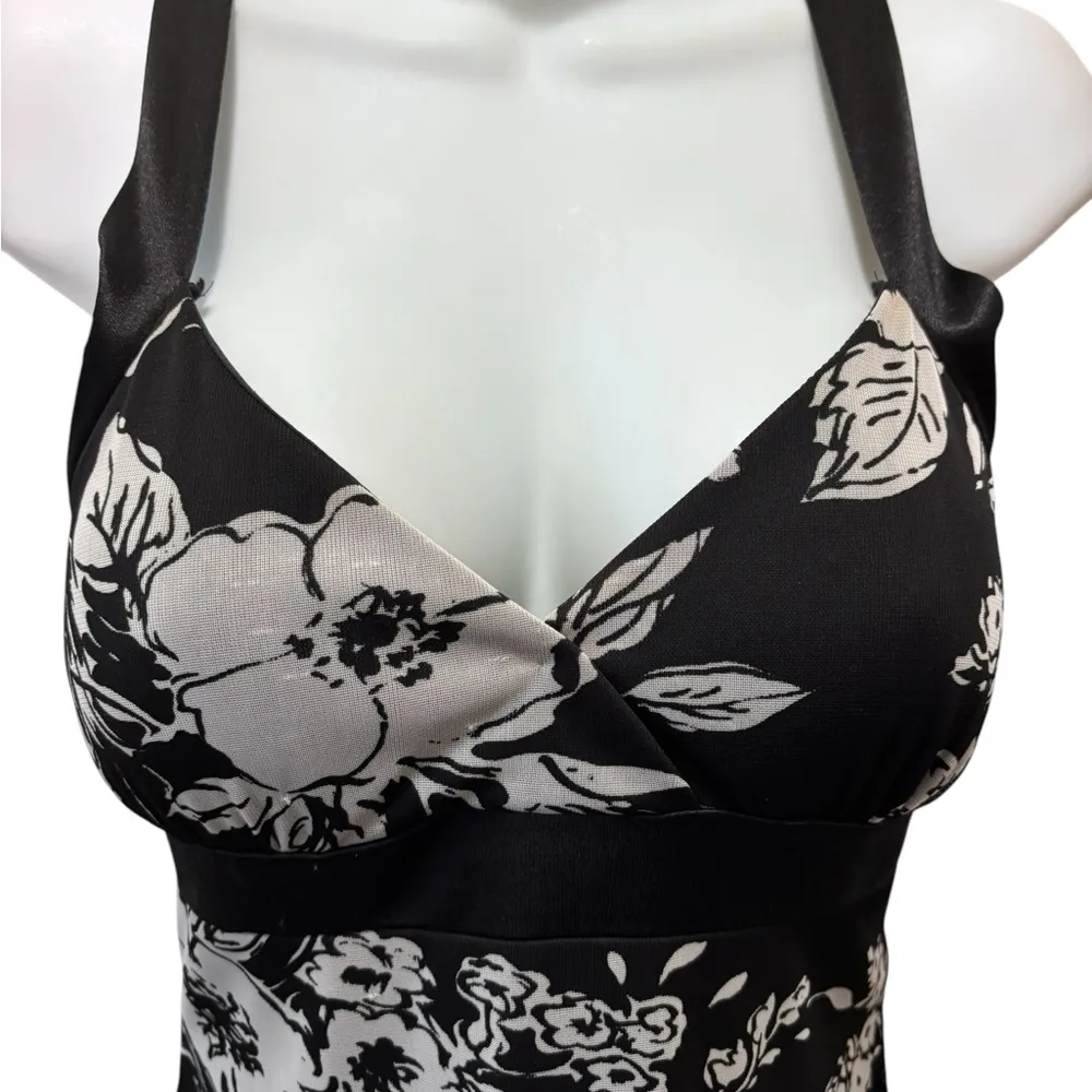 Y2K Black Floral Fairy Slip Halter Dress M Black Whimsy Goth Gypsy Whimsical - Image 6