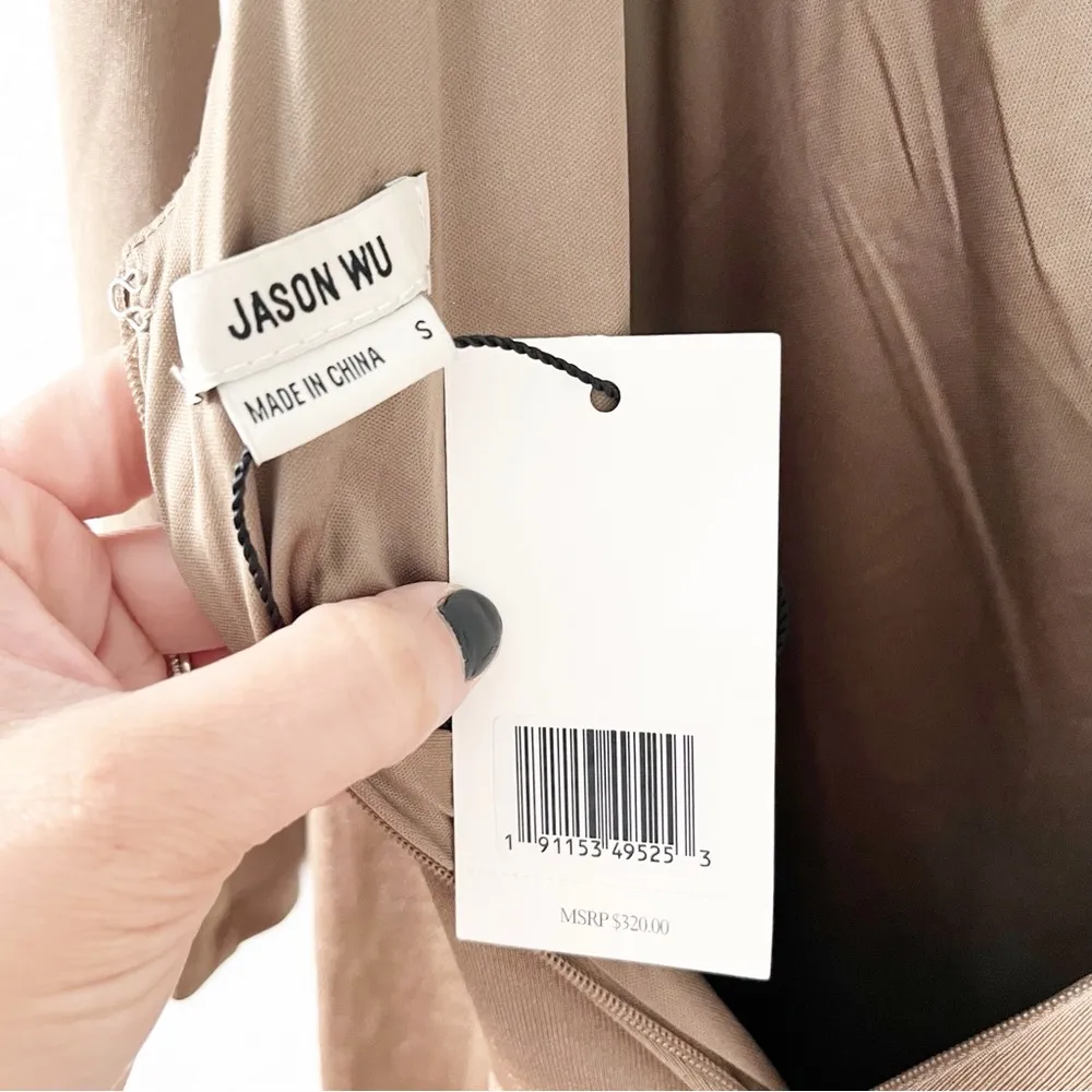 Jason Wu Engracia Open Back Midi Dress in Khaki Tan - Image 10