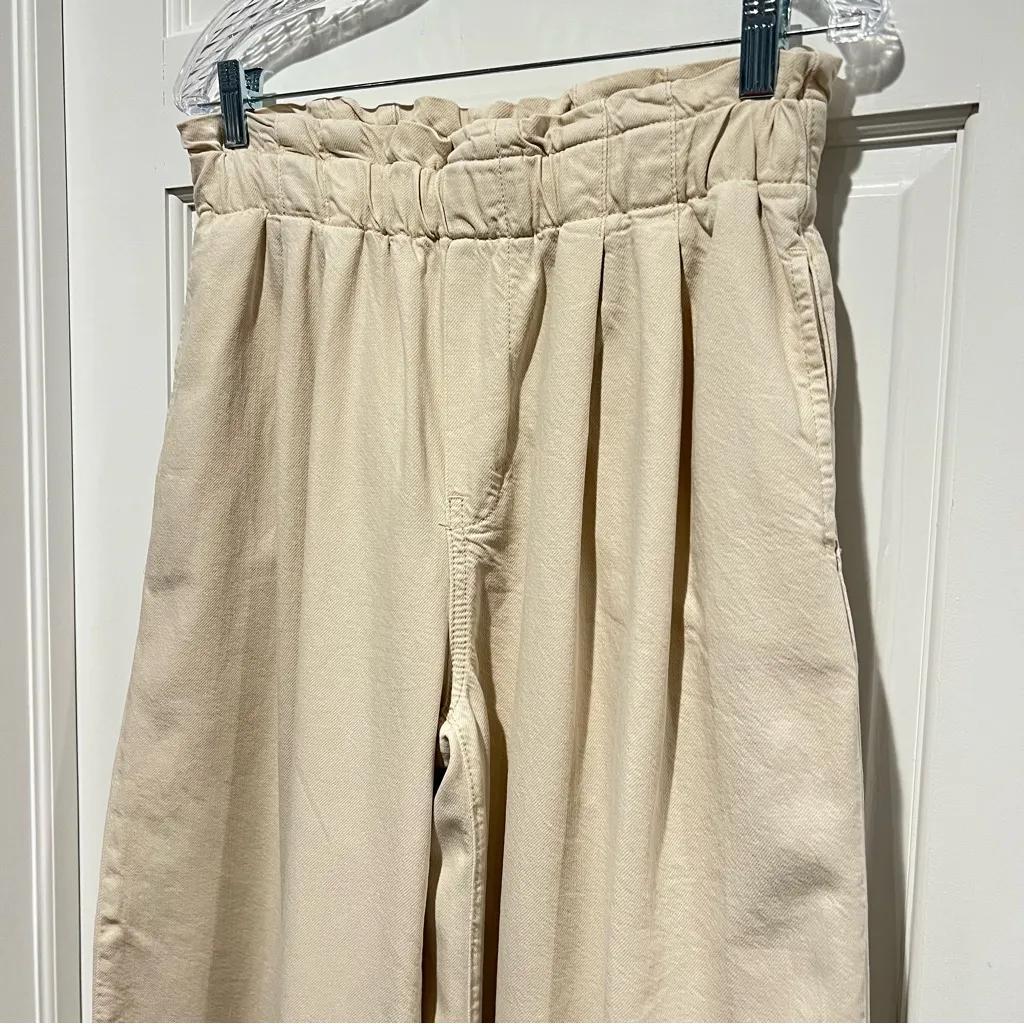 Anthropologie Pilcro High Rise Cropped Paperbag Wide Leg Jeans Creme Cream Small - Image 4