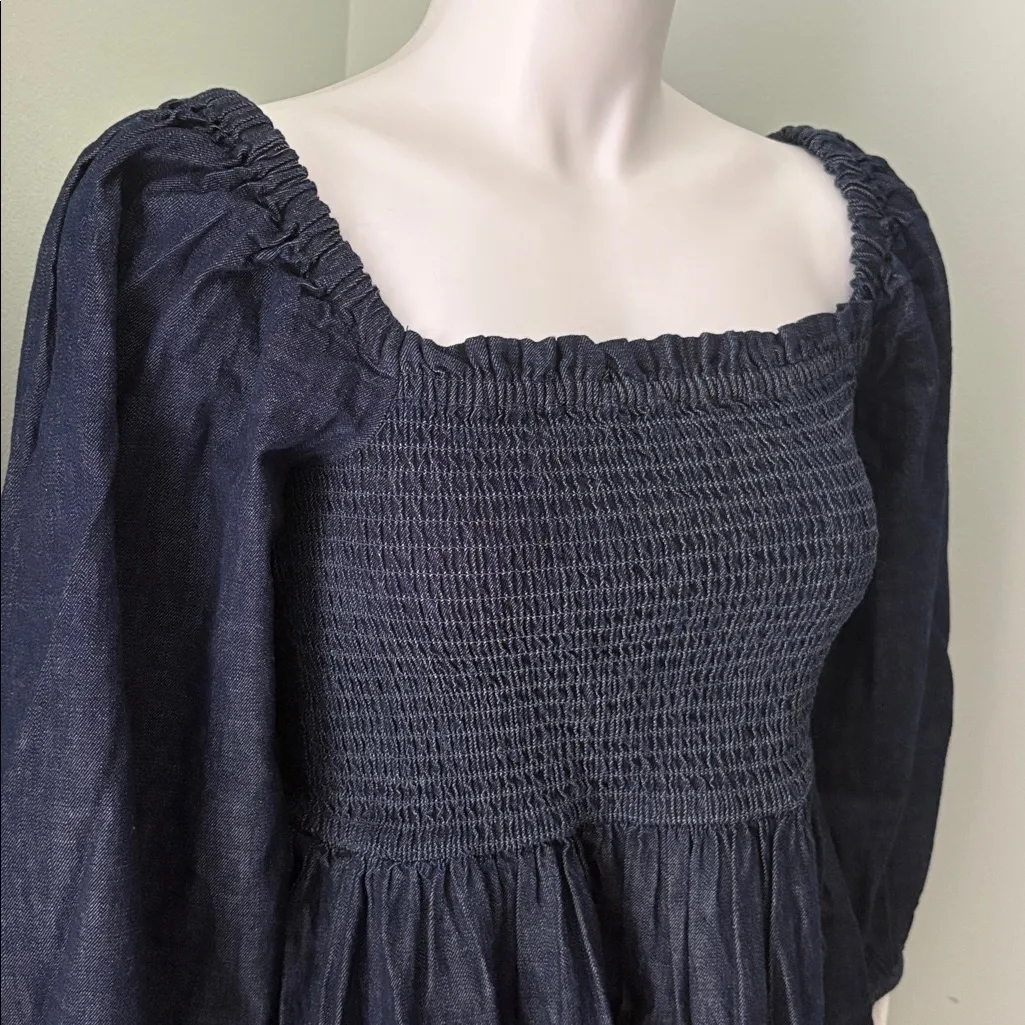 NWT J.Crew Blue Chambray Smocked Puff Sleeve Dress Medium - Image 7