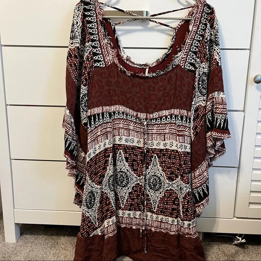 Free People Heart of Gold Boho Chic Dress Maroon & White - Image 4