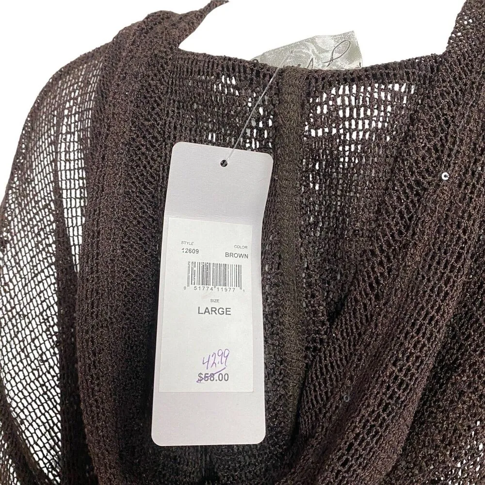 J. Valdi Brown Swim Coverup Women's Sz Large Open Knit See Through Cruise Beachy - Image 4