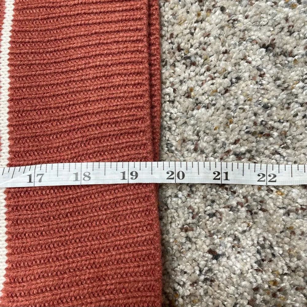 Saddle Stripe Long Sleeve Knit Sweater Mauve Pink White Small - Image 9