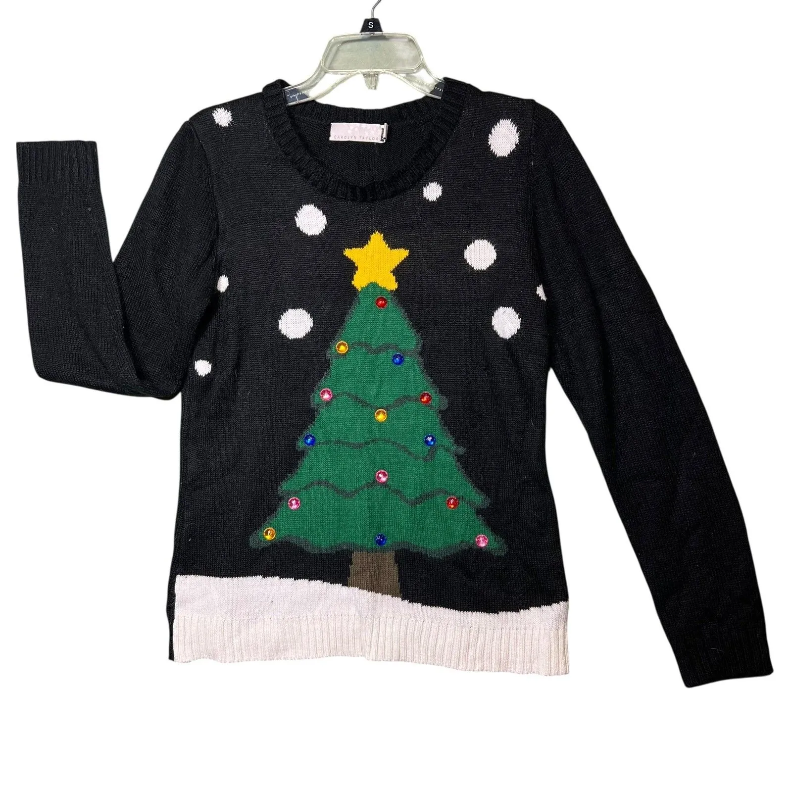Carolyn Taylor Sweater Womens Medium Black Christmas Tree Ugly Holiday Crewneck - Image 9