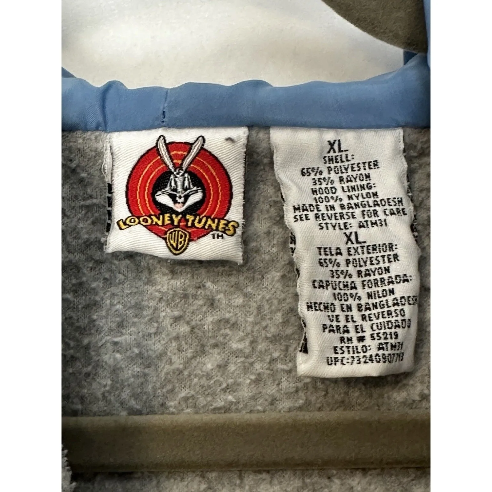 Vintage Looney Tunes Tweety Embroidered Fall Gray Hoodie Quarter‎ Zip Size XL - Image 6
