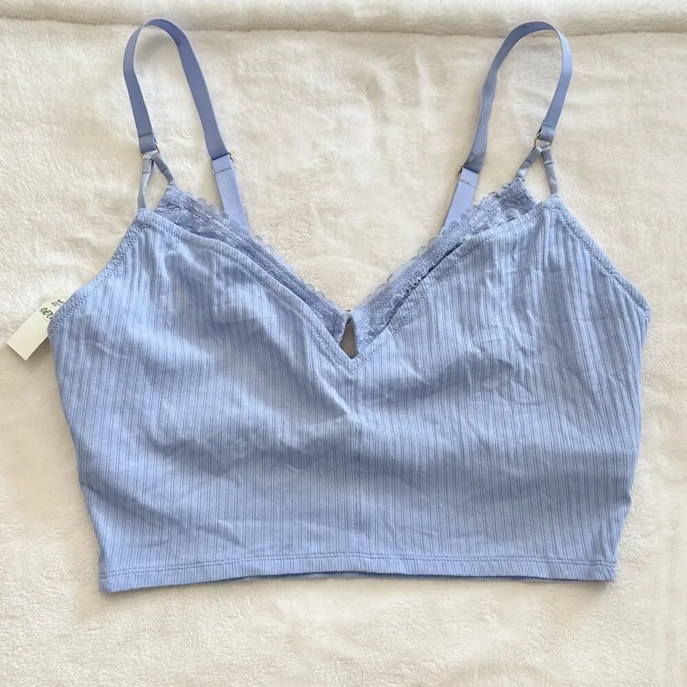 NWT Aerie Light Blue Ribbed Lace Bra Crop Top - Size: XL - Image 2