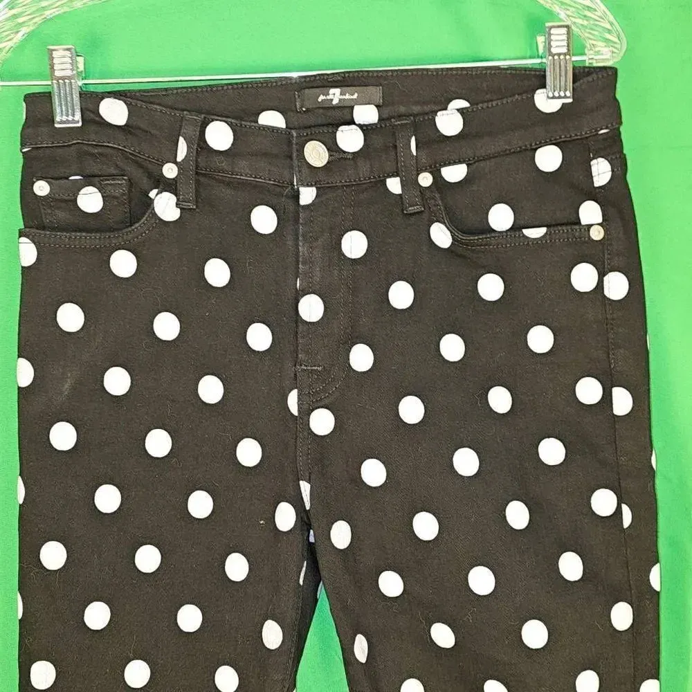 7 For All Mankind Womens Black White Polka Dot High Waist Slim Kick‎ Jeans 29 - Image 3