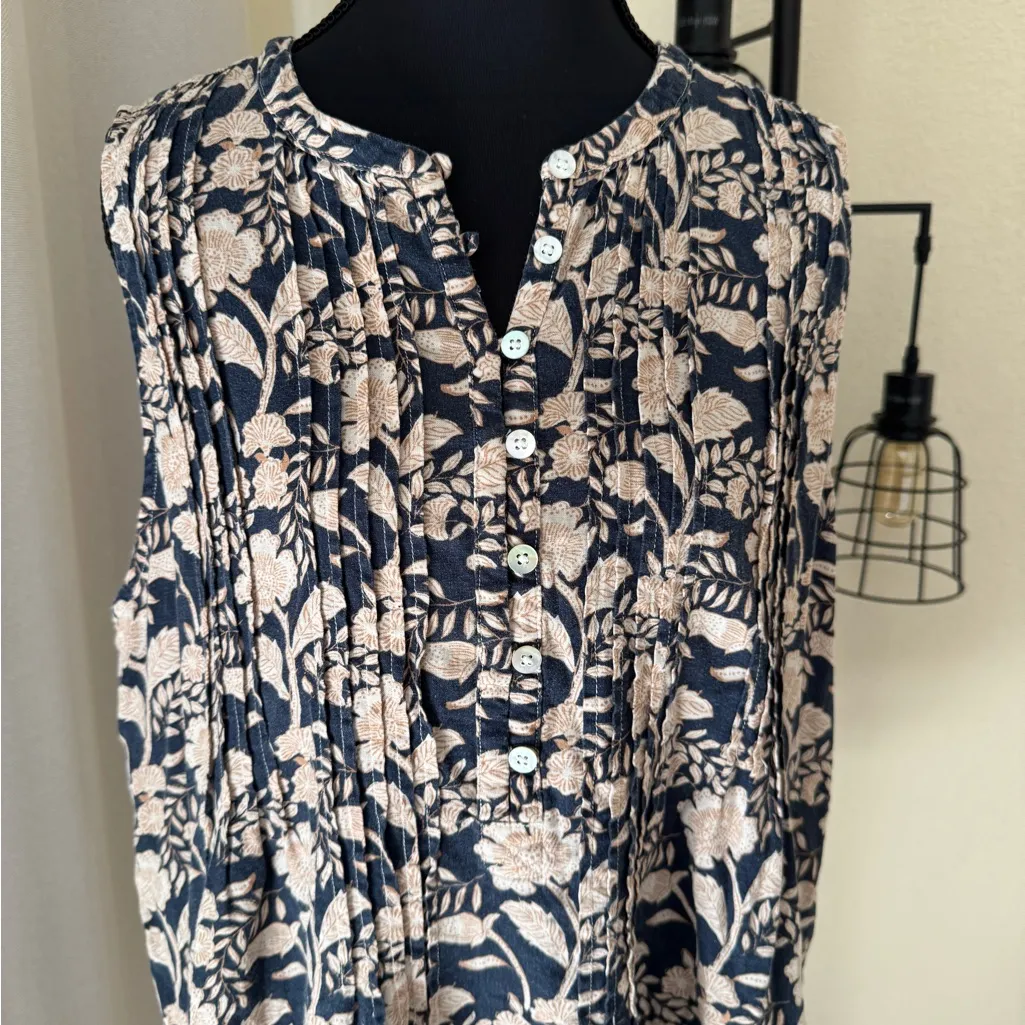 Faherty Isha Avignon Medow Print Linen Pocket Mini L Dress Natural Fairy Boho - Image 3