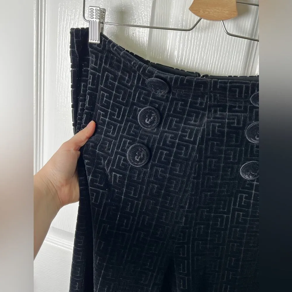 Balmain Womens Black Jacquard Monogram Velvet Skinny Leg Zipper Trousers 12 / 44 - Image 5