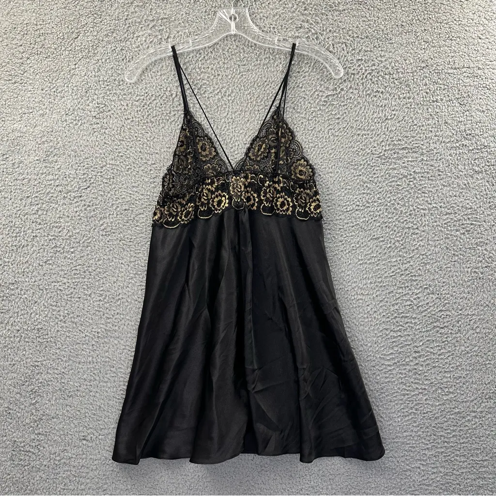 In‎ Bloom by Jonquil Black Gold Lace Cami Chemise Lingerie Slip Dress Women M Size M - Image 4