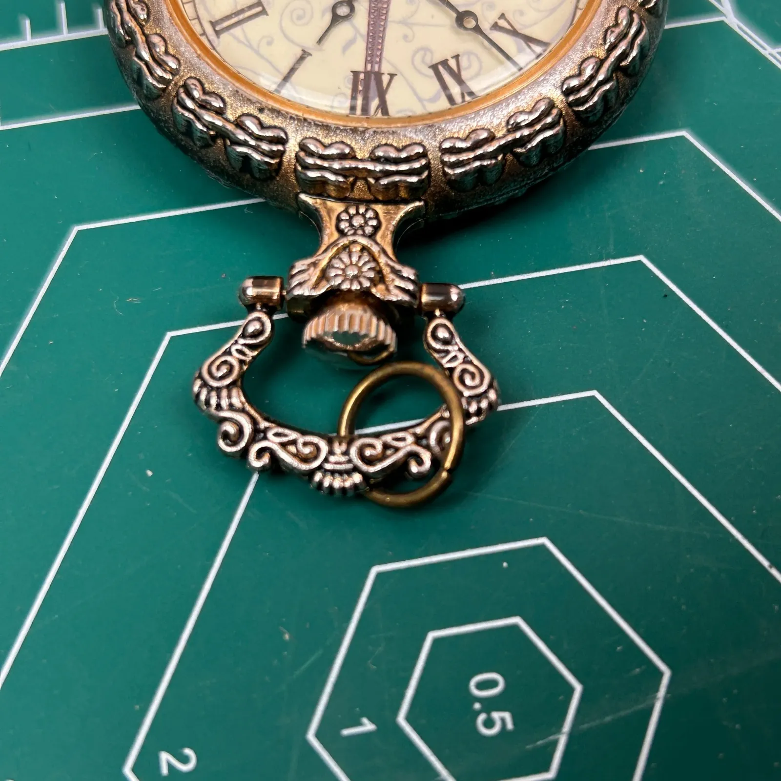 Vintage Eiffel Tower Pocket Watch Roman Numeral Face Ornate Metal Case Gold - Image 4