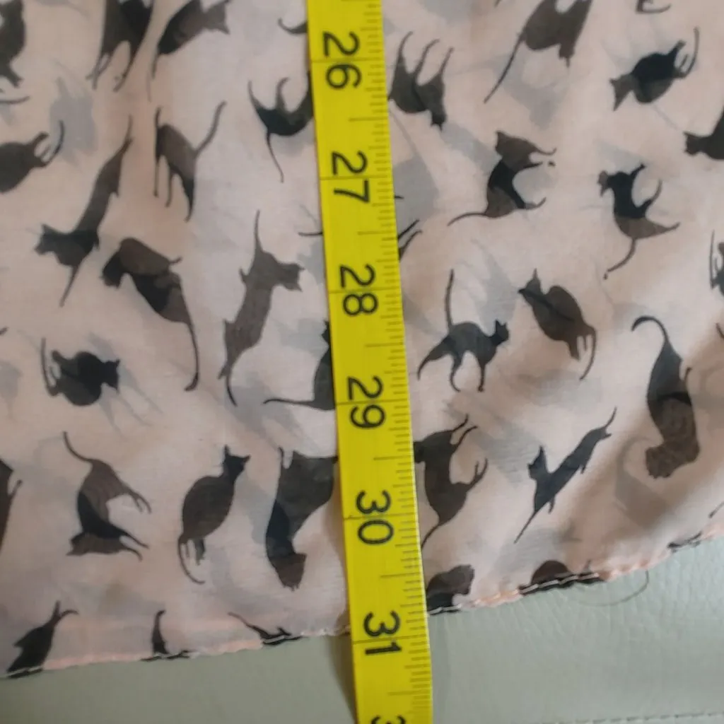 Cat Print Pink Black Chiffon Long Scarf Lightweight Wrap Whimsical Silhouettes - Image 5