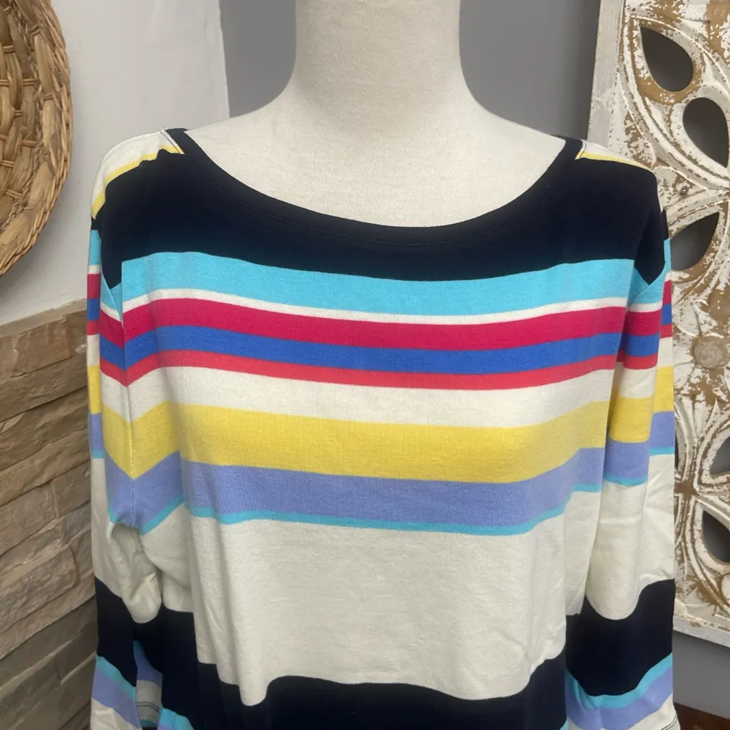 Talbots Navy and Multicolor Striped Top - Image 3
