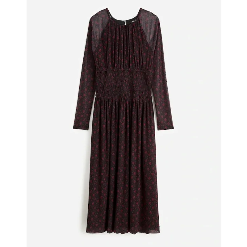 MADEWELL Black Red Smocked Midi Floral Print Sheer Lined Dress size XXL - Image 15