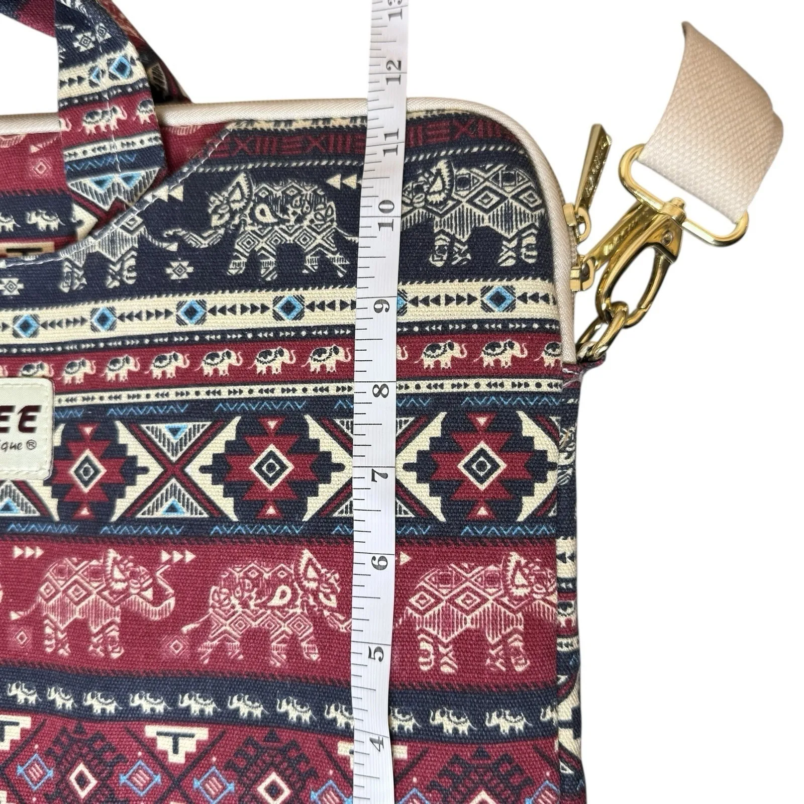 Dachee Laptop Shoulder Messenger Bag Red Elephant Pattern Canvas Waterproof 15" - Image 8