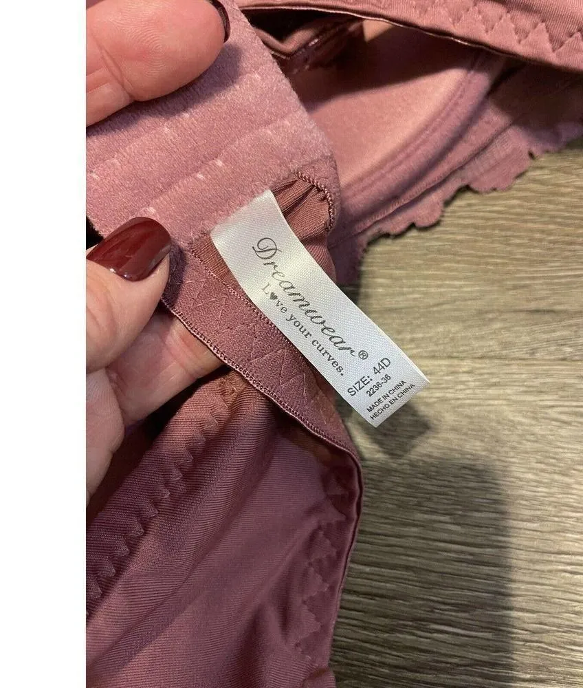 Cacique Dreamwear Bra 44D Womens Full Support Lace/Satin Underwired Mauve NEW - Image 5