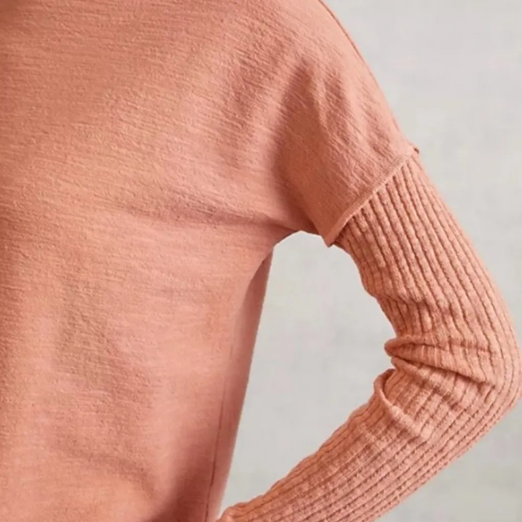 Amadi by Anthropologie Francesca Mock Neck Sweater Peach/Coral Pink NWT Small Orange - Image 2