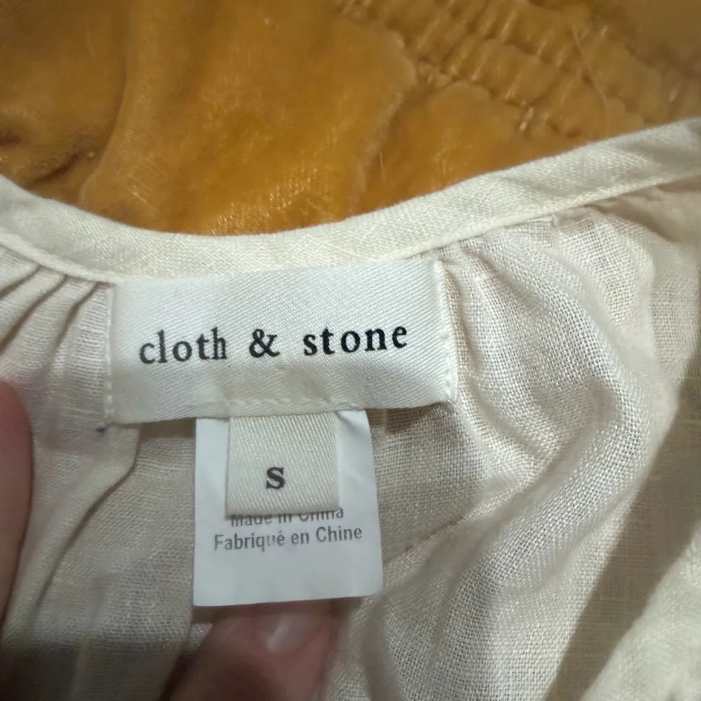 Cloth & stone anthropology tie neck peasant blouse 100% linen cream size small - Image 4