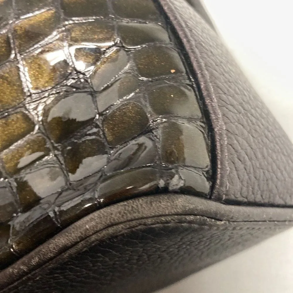 Brighton Women’s Embossed Croc Patent‎ Shiny Leather Shoulder Bag Golden Brown - Image 9