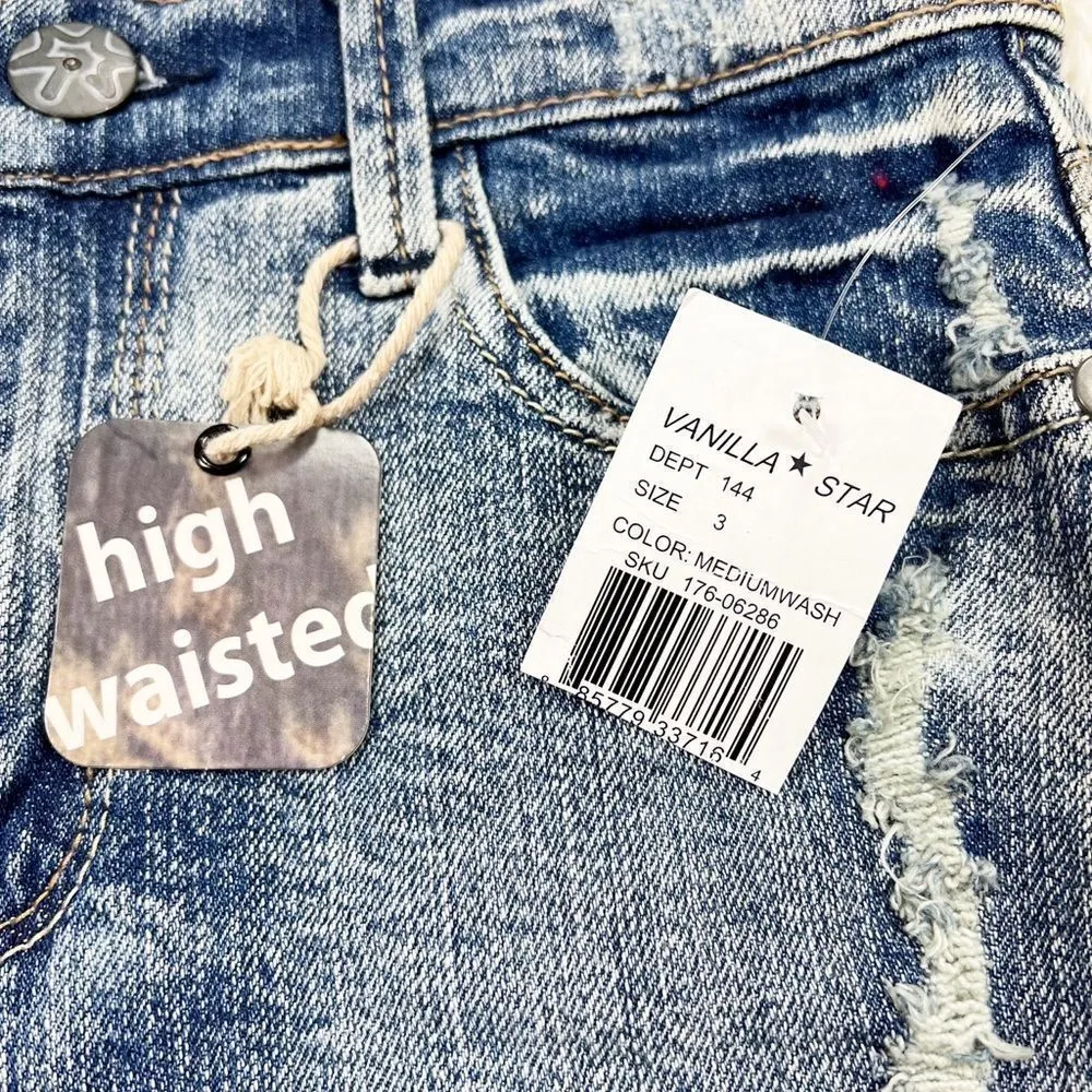 Vanilla Star Medium Wash High Waisted Jean Shorts Size 3 - Image 6