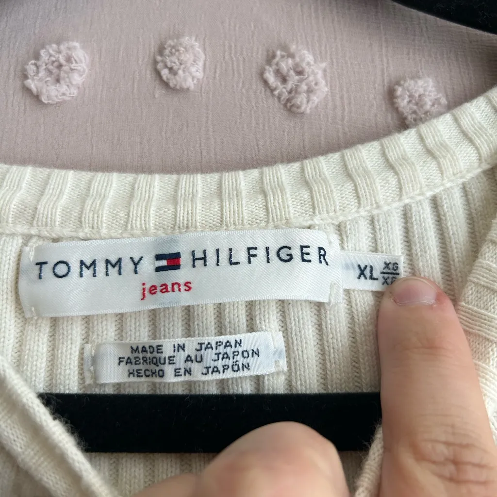 Tommy‎ Hilfiger Jeans Vintage Ribbed Logo Long Sleeve Sweater Sz XL White - Image 5