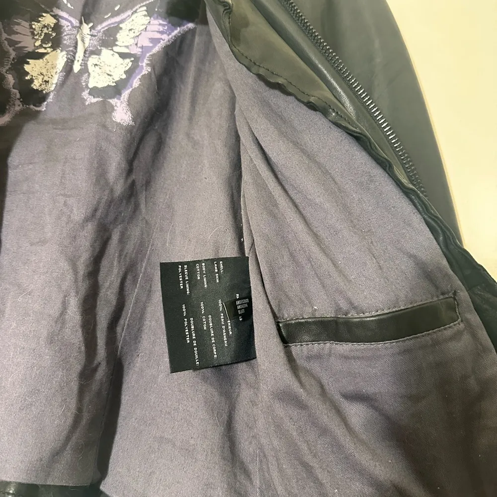 Andrew Marc Lamb skin Leather butterfly lining moto jacket black size XS - Image 10