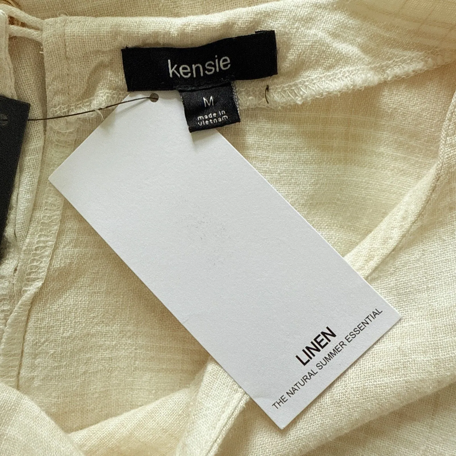 NWT Kensie Linen Blend Short Sleeve Buttons Front Detail Relaxed Fit Top Sz M - Image 5