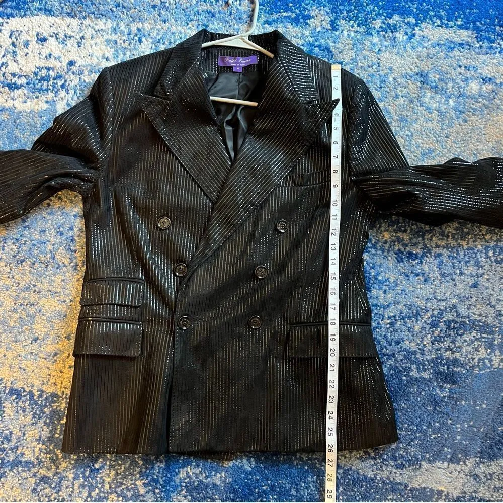 Ralph Lauren Collection Lamb Suede Pinstripe Blazer Black Size 10 - Image 10