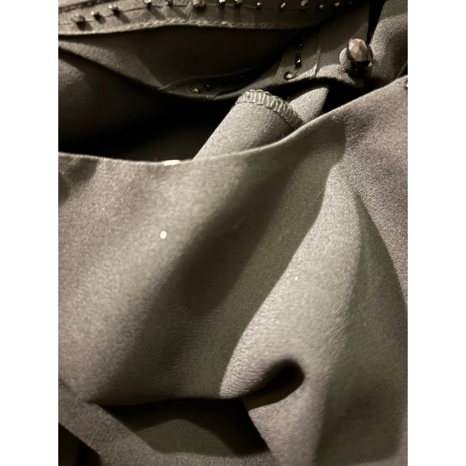 Liz Claiborne Petite Black Dressy Top Button Up Embellished Blouse‎ - Image 9