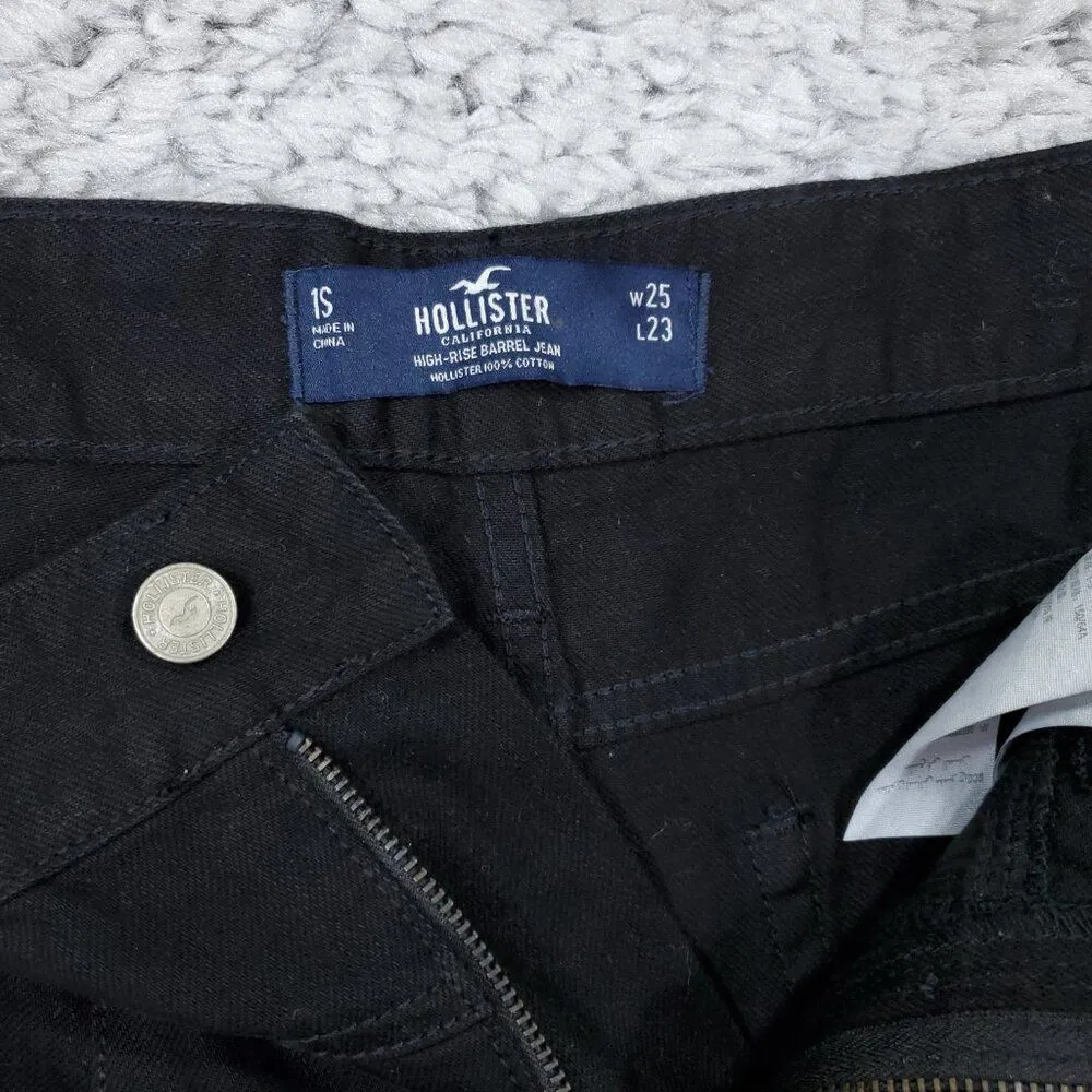 Hollister 1S High Rise Barrel Jeans Relaxed Black Pleated Front Size 25 x 23 - Image 6