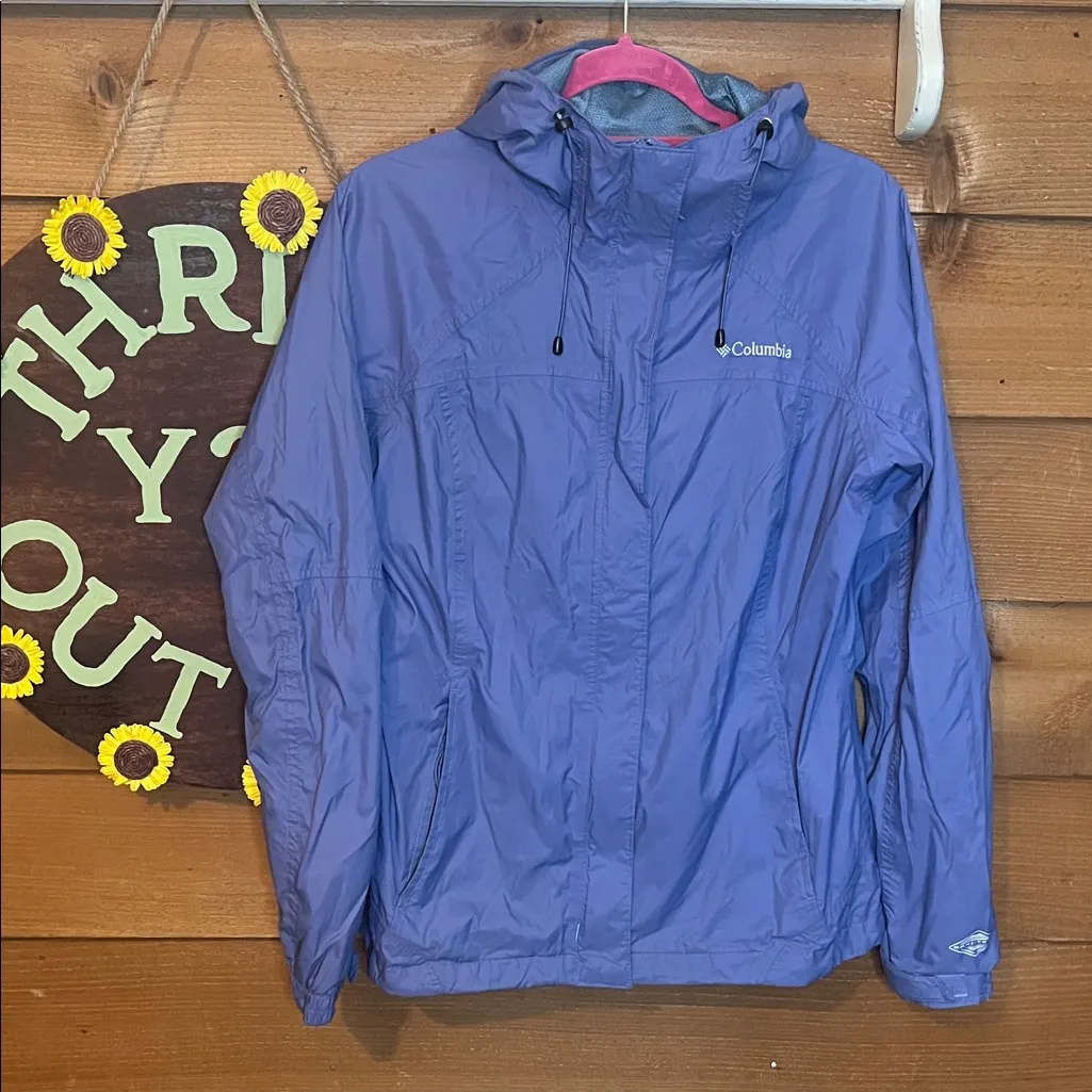 Columbia Omni-Tech Periwinkle Rain Jacket Hood Pickets Zip Outdoor Med Hike - Image 2