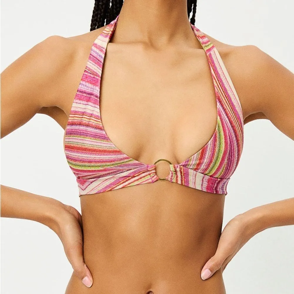 Frankie’s Bikinis x Hailee Steinfeld Eden Halter Bikini Top in Pink Disco - Image 2