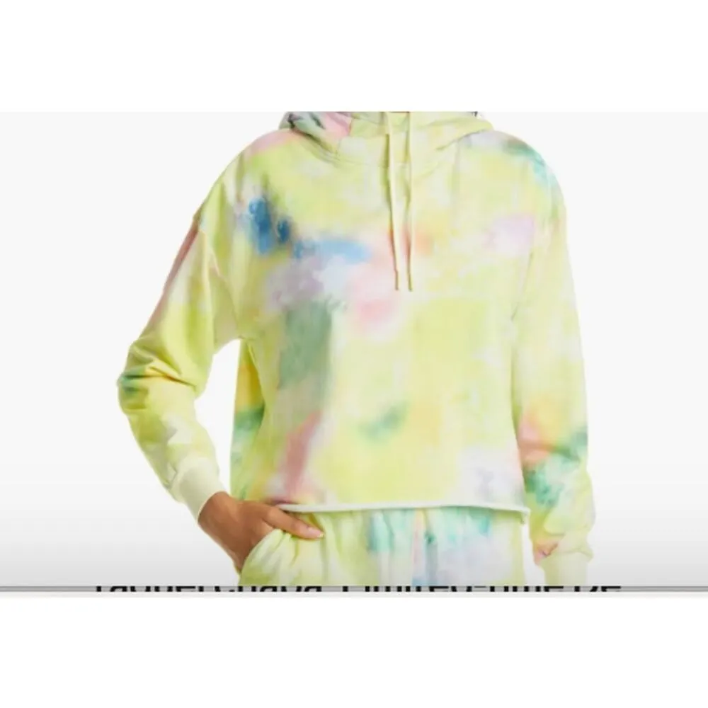 Alice + Olivia Tie Dye Funnel Neck Crop Hoodie Beachside Yellow L - Image 10