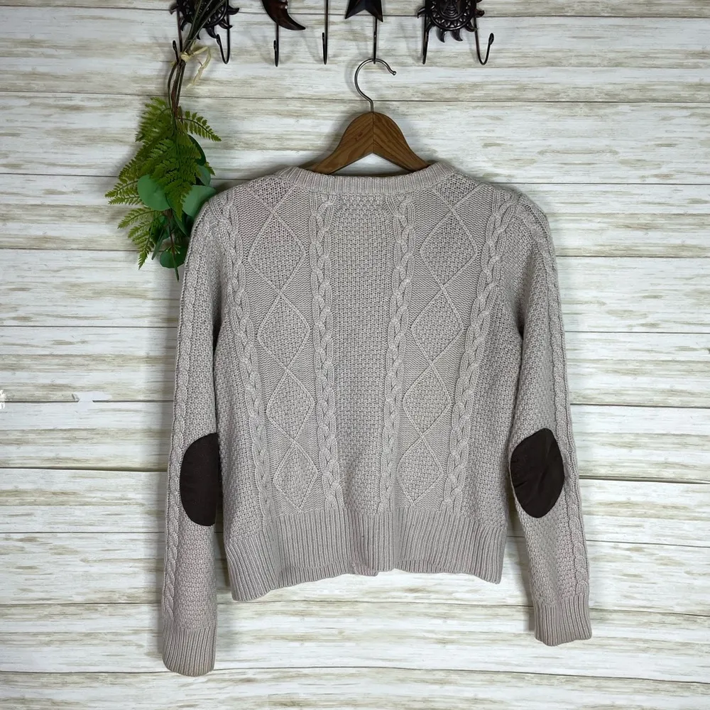 Fenn Wright Manson Oatmeal Neutral Tan Cable Knit Wool Blend Button Cardigan - Image 6