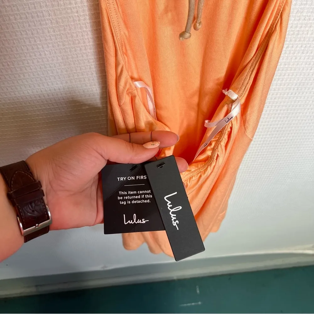 Lulus | Can't Lose Light Orange Sleeveless Cutout‎ Lace-Up Mini Dress Large - Image 9