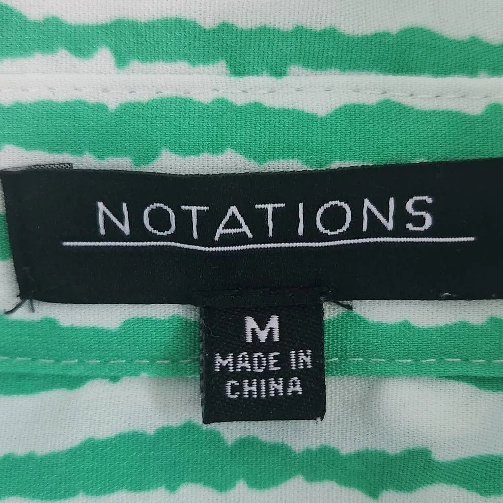 Notations Green and White Stripe Button Down Blouse Size Medium Green Camp Shirt - Image 7