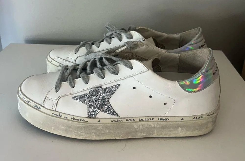 Golden Goose Hi Star White Glitter Star Mirror Heel - Image 3