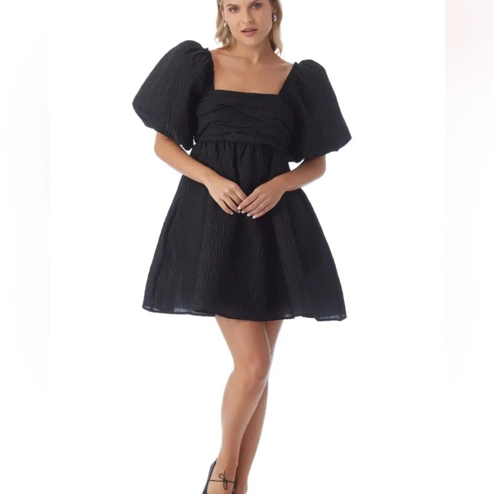 Crosby Hunter Black Puff Sleeve Cupcake Babydoll Mini Dress NWT Medium - Image 2