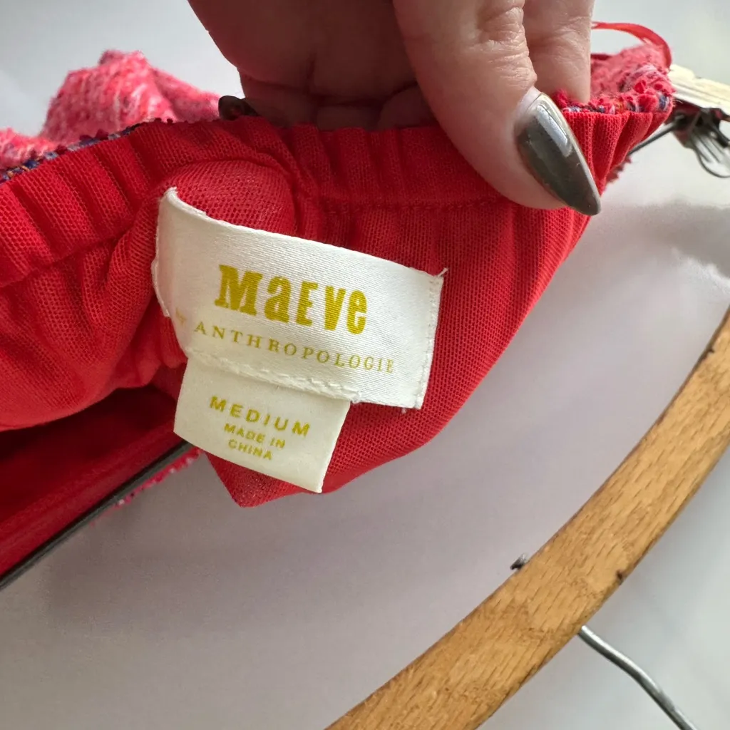 Maeve‎ Anthropologie Womens Shannon Strapless Peplum Plaid Tweed Pink Top Sz M - Image 7