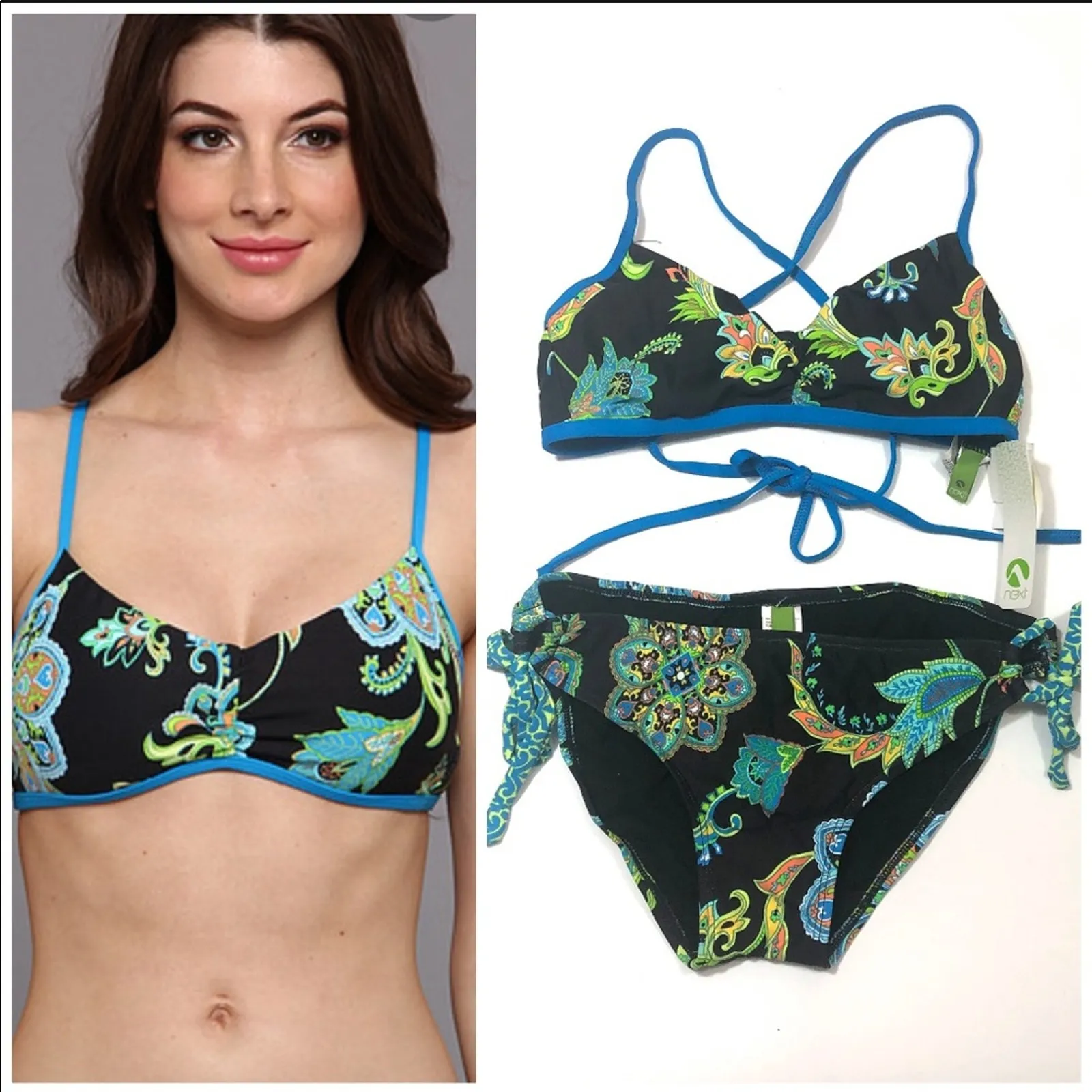 Next Reversible top black paisley 2piece swim set Size XS - Image 3
