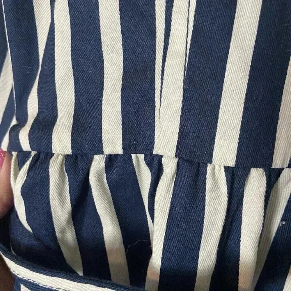 Express Women's‎ S Blue White Striped Pleated Back Trench Coat Size Small Preppy - Image 10