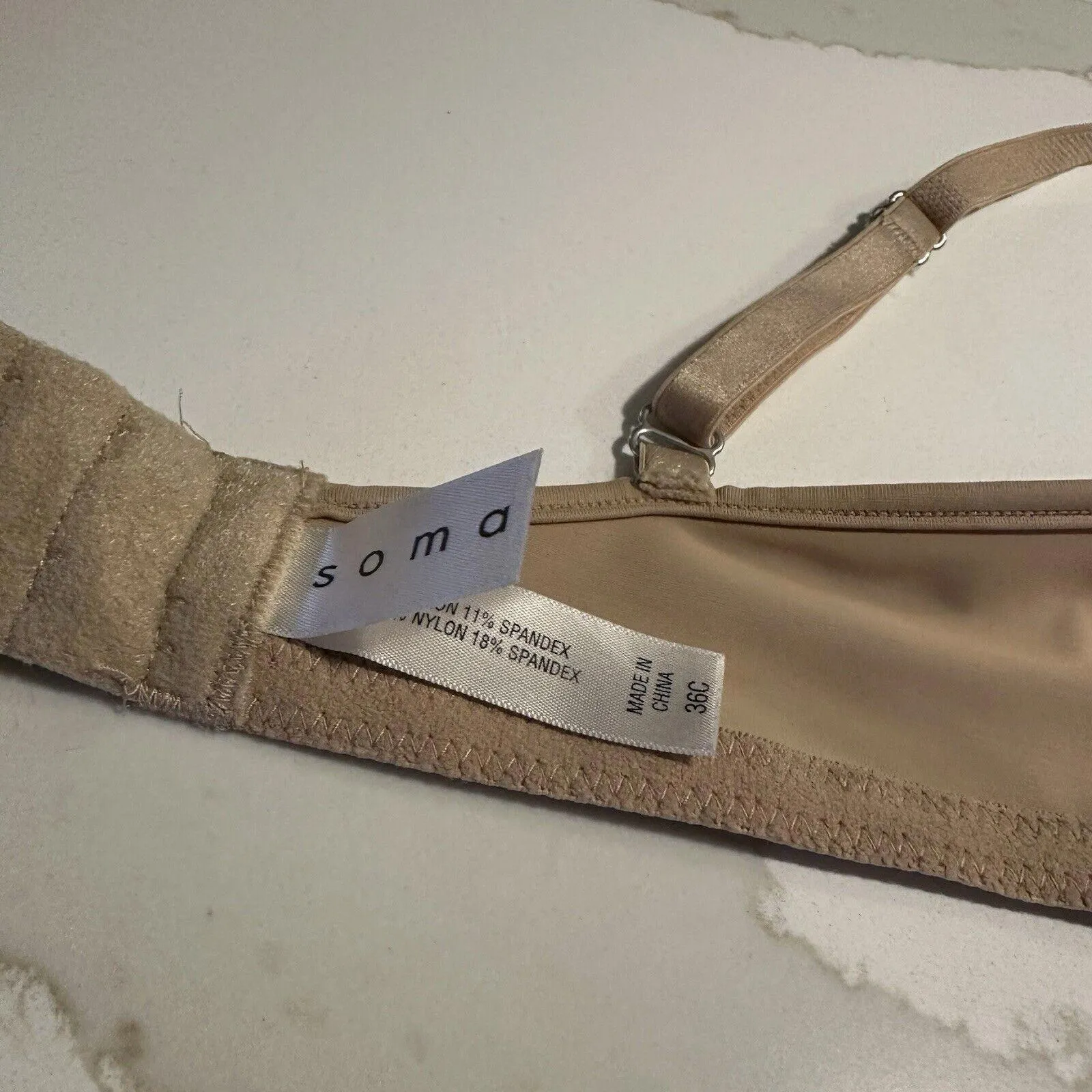 Soma Bra Bralette 36C Nude Beige Lace Underwire No Padding High Full Coverage - Image 8