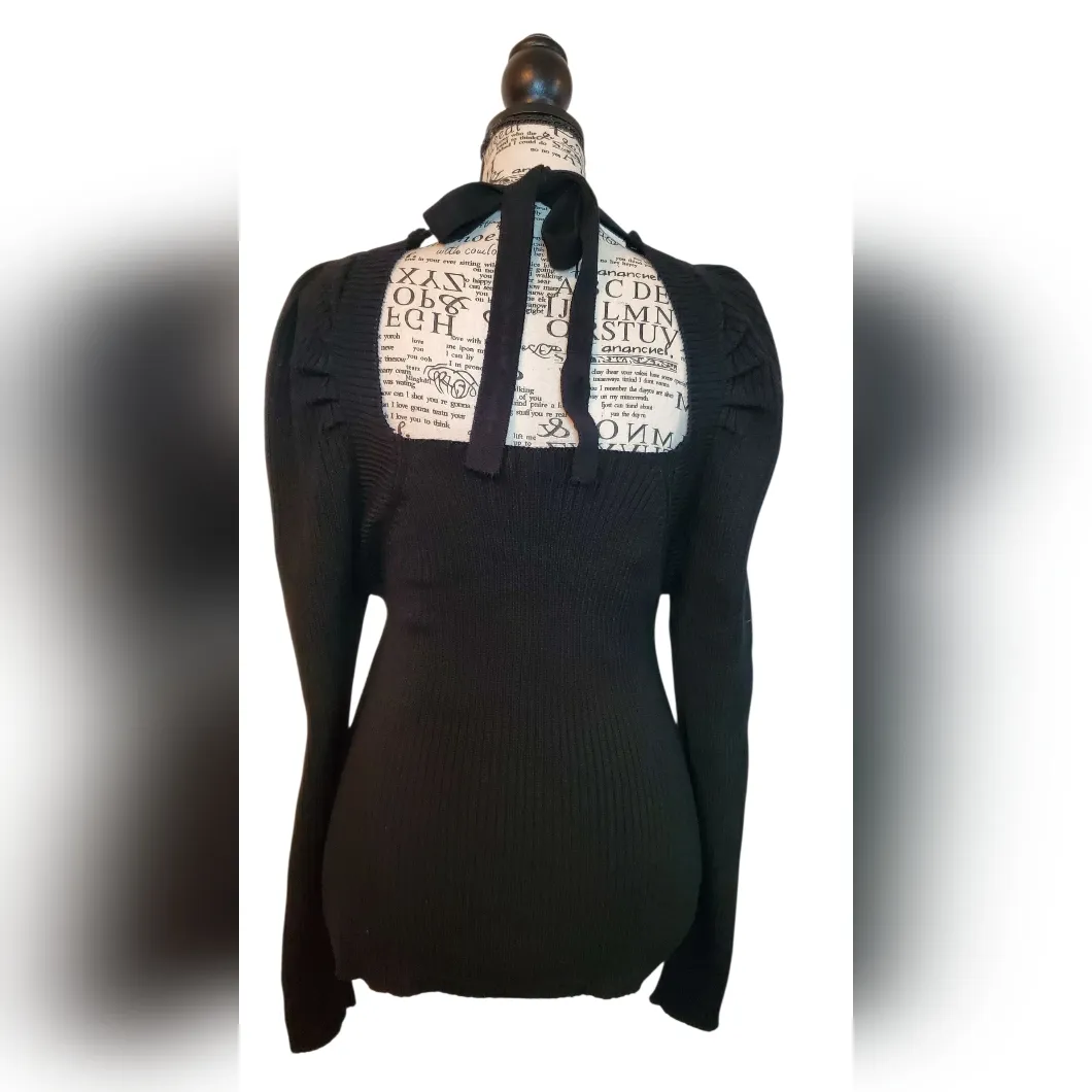 Versona Black Open-Back Knit Sweater with Bow Tie – Size L - Image 3