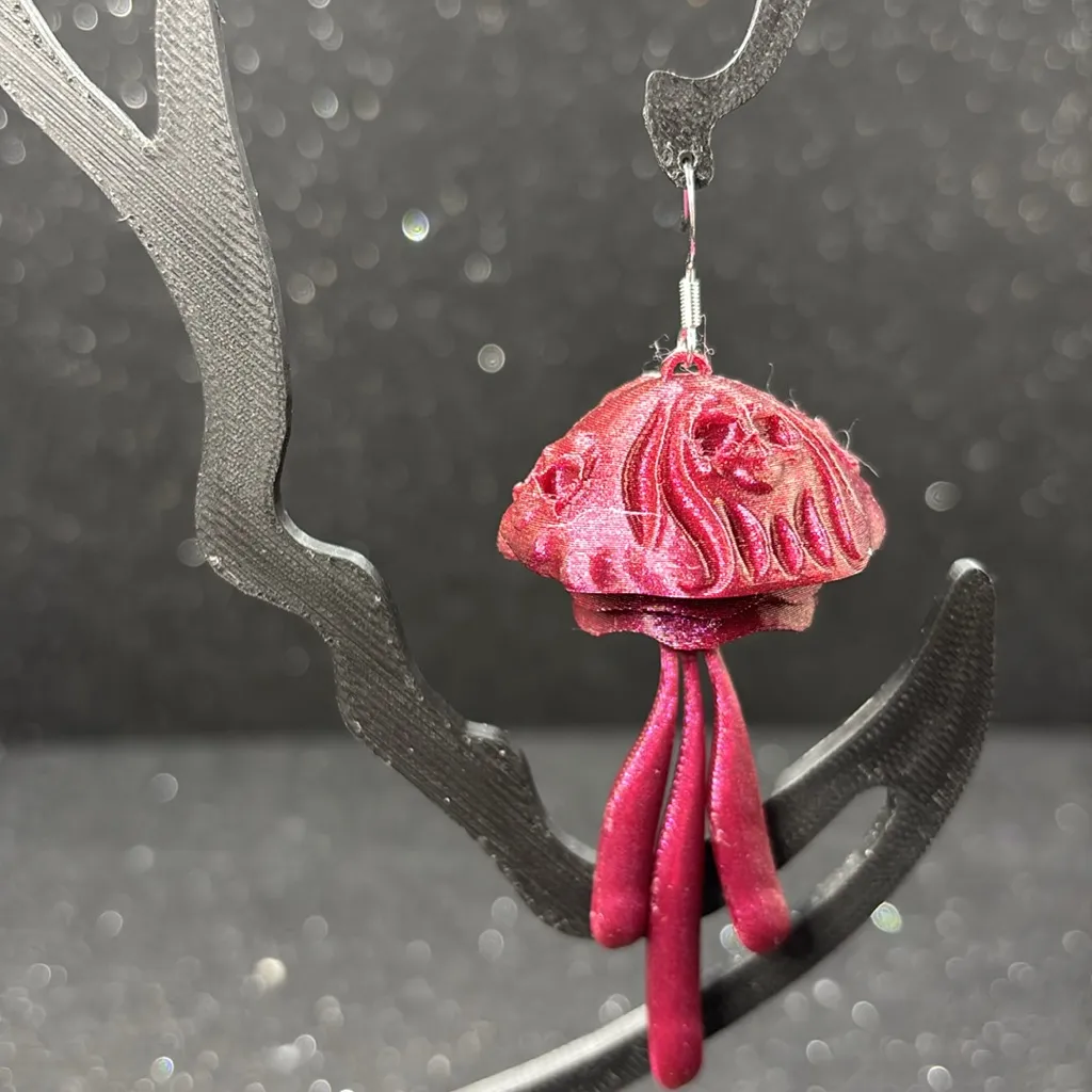Pink Color Shift Jellyfish With Skulls Earrings - Image 3