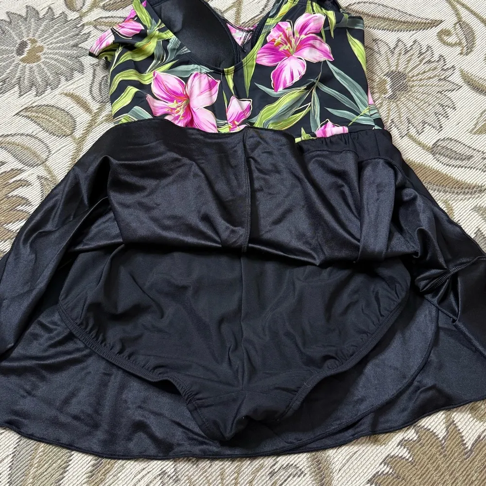Longitude Swimdress One Piece Swimsuit Swim Dress Tropical Floral 22W - Image 4