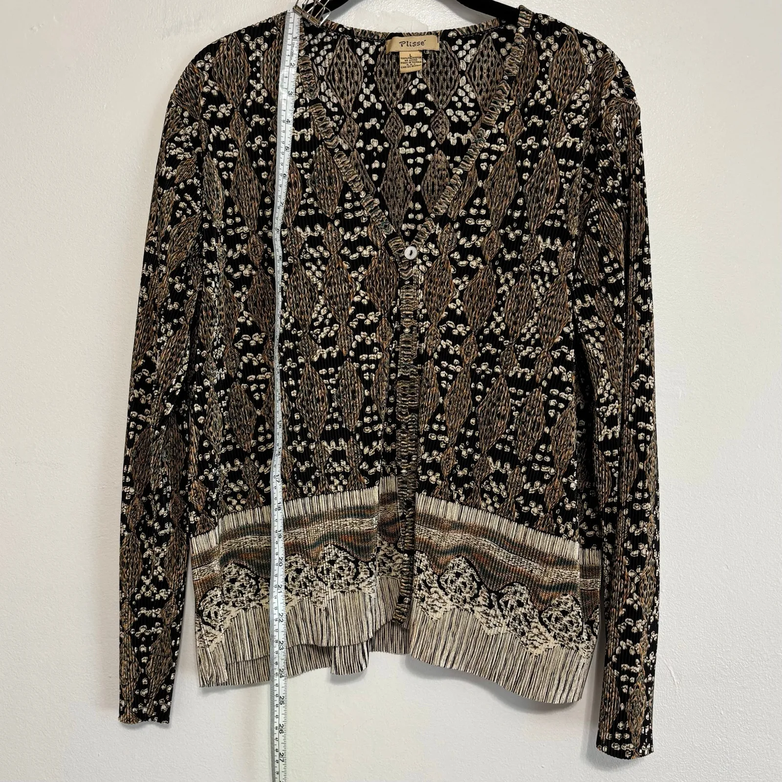 Plisse Accordion Pleat Abstract Single Button Cardigan Size L Black Size L - Image 3