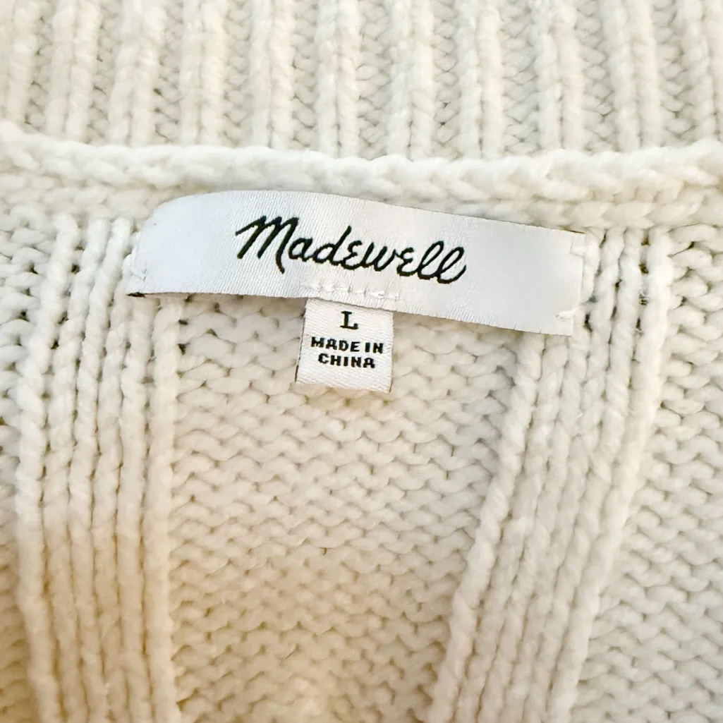 Madewell Ivory V-Neck Cable Knit Sweater - Image 4